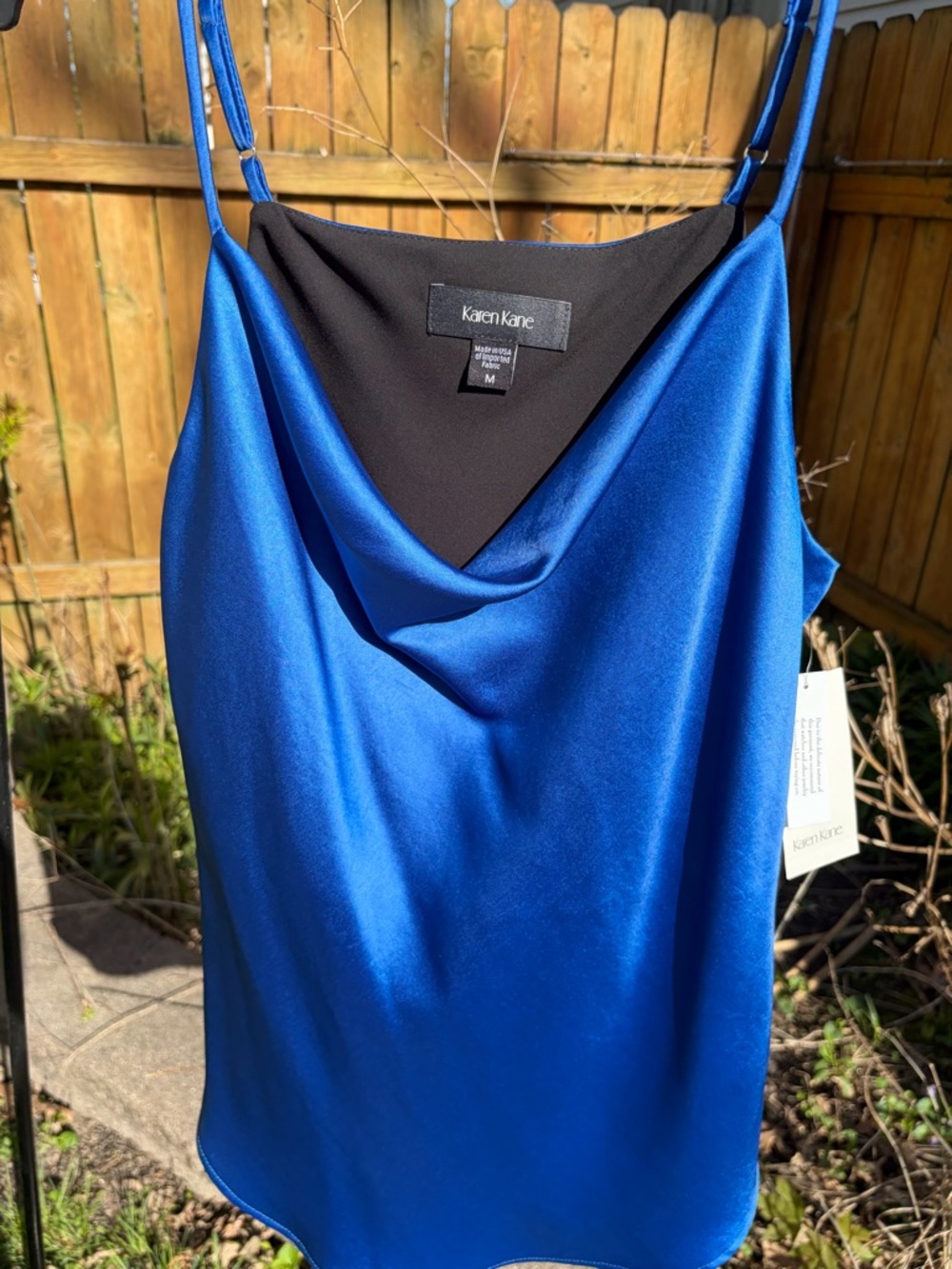 NWT Karen Kane Electric Blue Satin Cowl-Neck Camisole